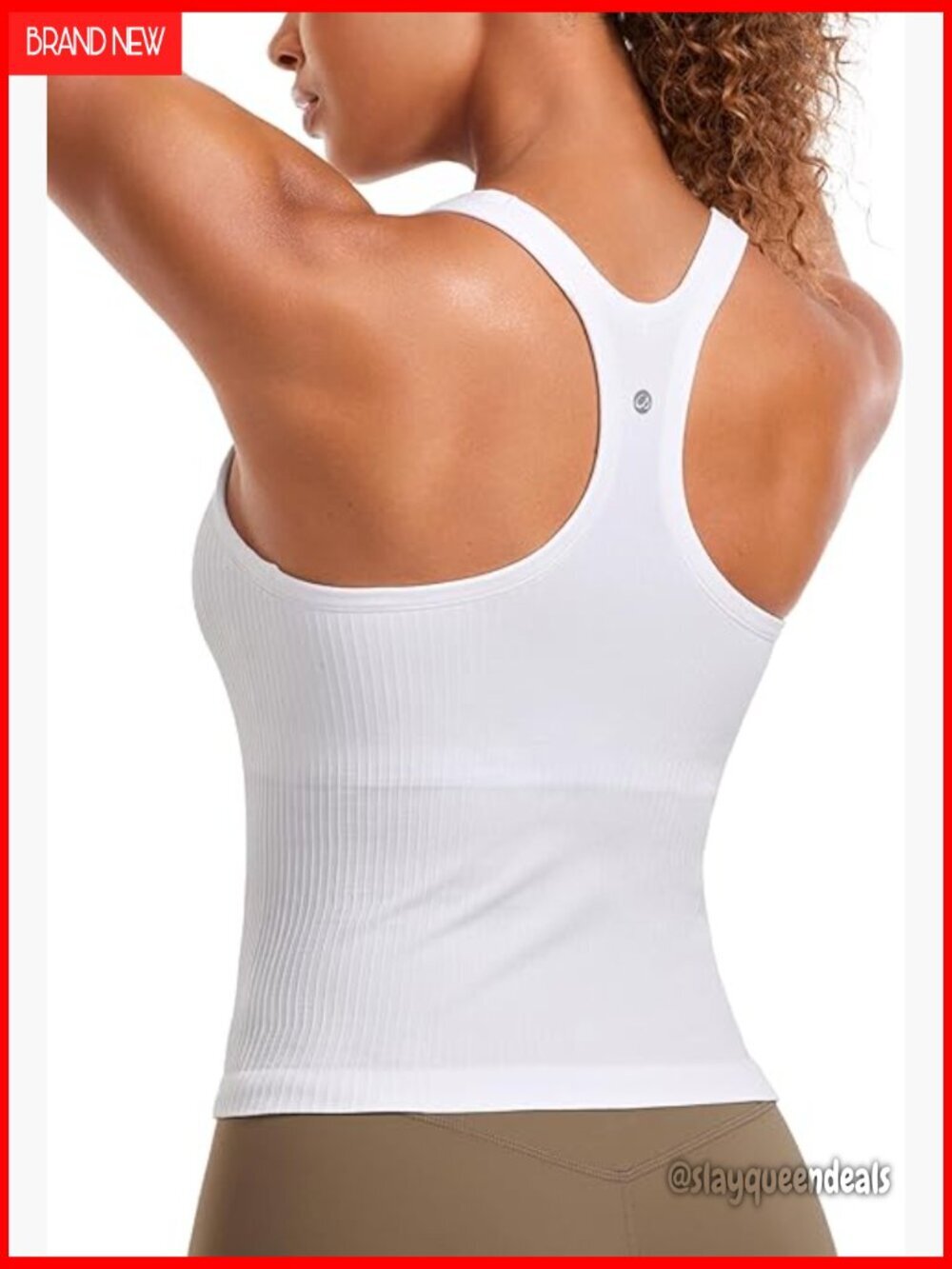 Seamless Ribbed Scoop Neck Tank Top with Built-in Bra - Athletic Slim Fit